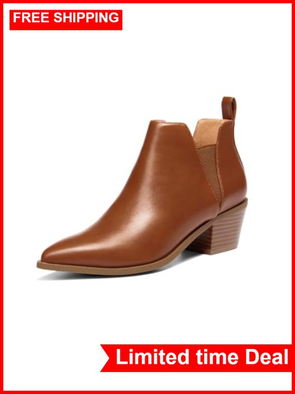 Faux Suede Pointed Toe Chunky Stacked Heel Slip On Ankle Booties for Women